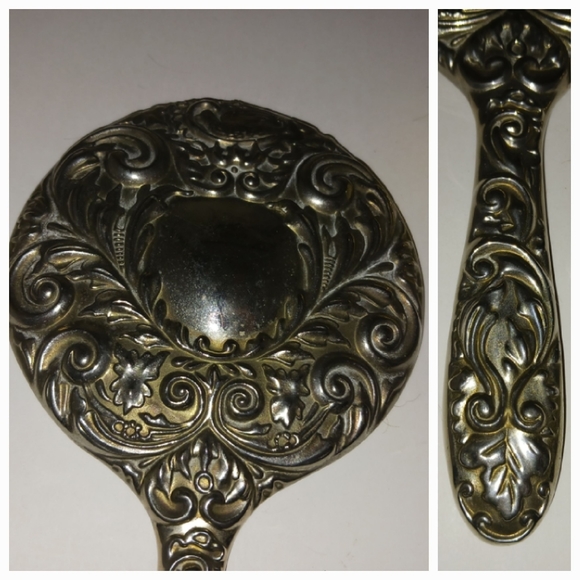 Vintage Silver Tone Ornate Brush & Mirror Set - Picture 3 of 13